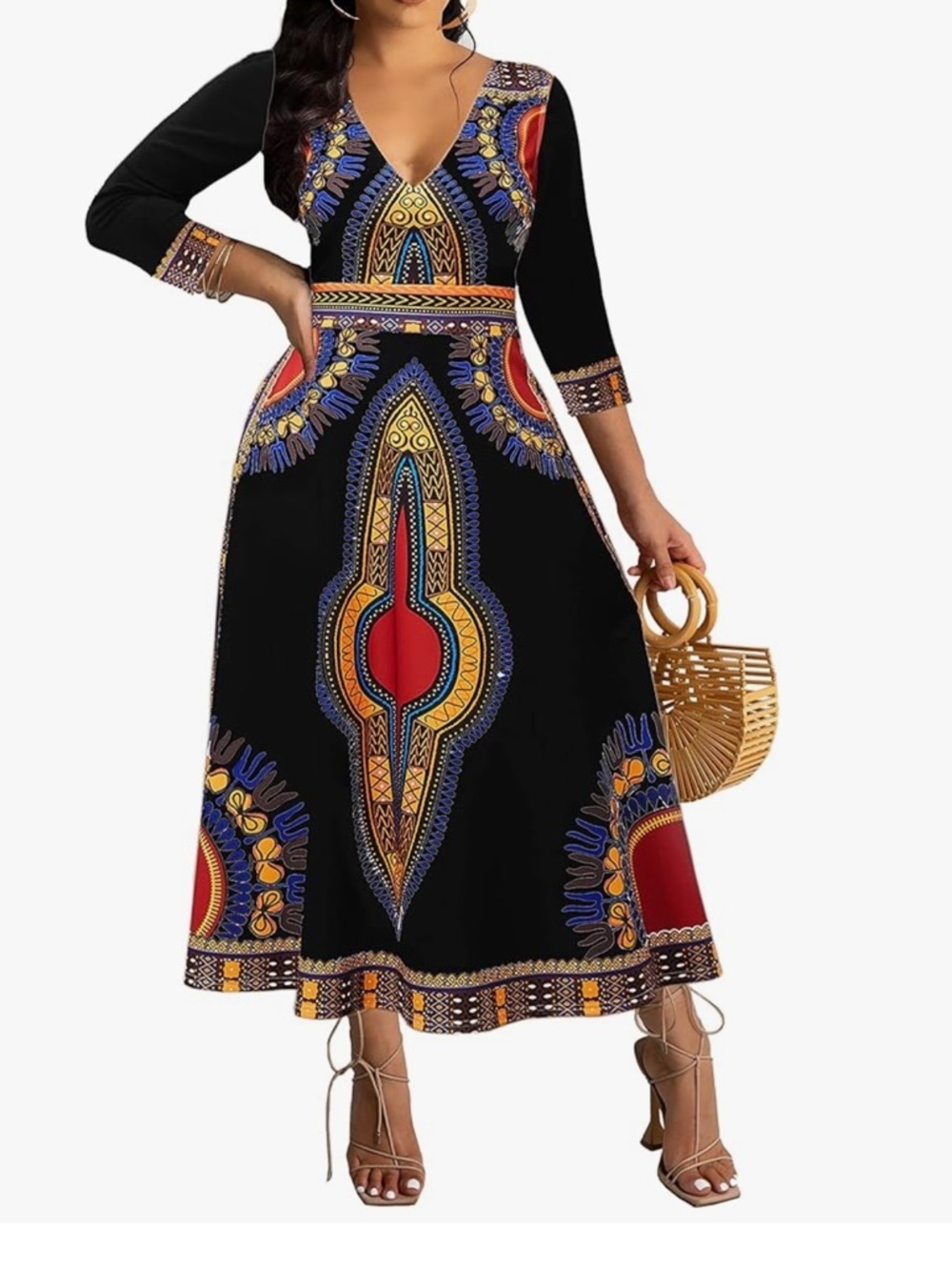 Black Ethnic Print Maxi Skirt - Vibrant Red & Blue Accents
Caja 6